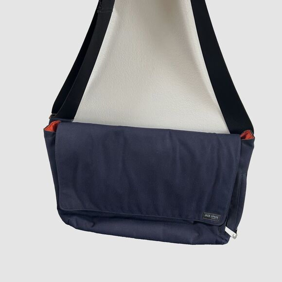 JACK SPADE Crossbody Messenger Bag Greene St Large Canvas Navy w/Orange Interior - Picture 2 of 7